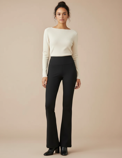 Pantalon Patte D'Éléphant Noir Taille Haute Stretch Confortable - Maille