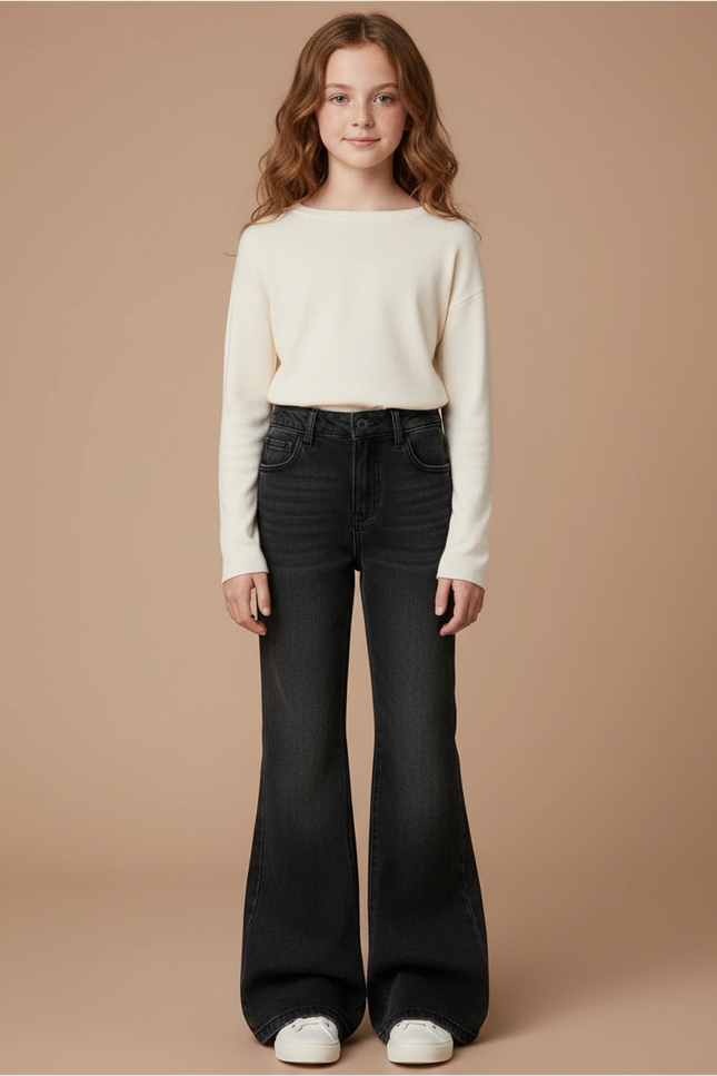 Pantalon Patte D'Éléphant Noir Denim Évasé Enfant - Jean