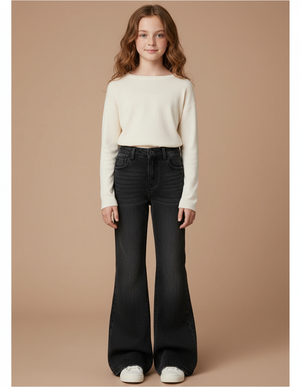 Pantalon Patte D'Éléphant Noir Denim Évasé Enfant - Jean