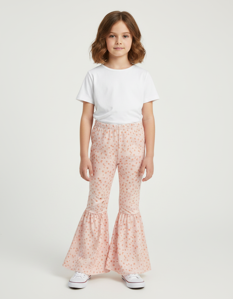 Pantalon Patte D'Éléphant Rose À Pois Évasé Confortable Fille - Maille