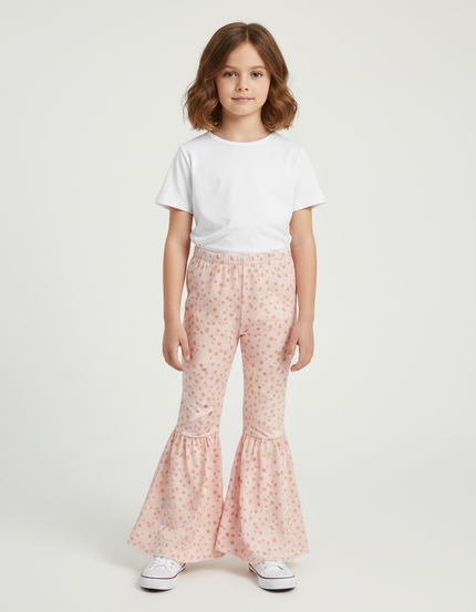 Pantalon Patte D'Éléphant Rose À Pois Évasé Confortable Fille - Maille
