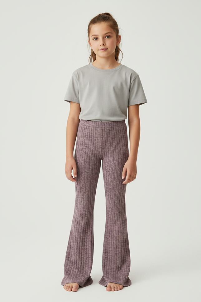 Pantalon Patte D'Éléphant Côtelé Mauve Évasé Décontracté Enfant - Violet Maille