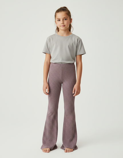 Pantalon Patte D'Éléphant Côtelé Mauve Évasé Décontracté Enfant - Violet Maille