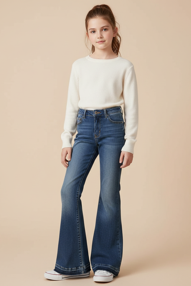 Pantalon Patte D'Éléphant Jean Bleu Décontracté Évasé