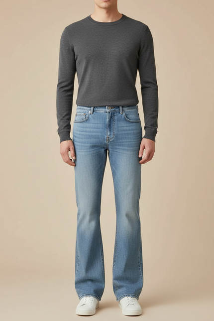 Pantalon Patte D'Éléphant Bleu Jean Confortable Coupe Évasée Homme