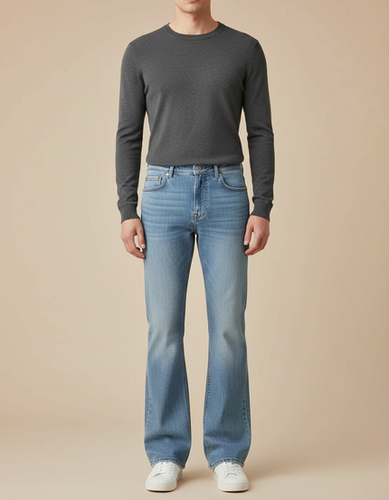 Pantalon Patte D'Éléphant Bleu Jean Confortable Coupe Évasée Homme