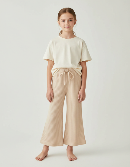 Pantalon Patte D'Éléphant Beige Côtelé Confortable Enfant - Maille