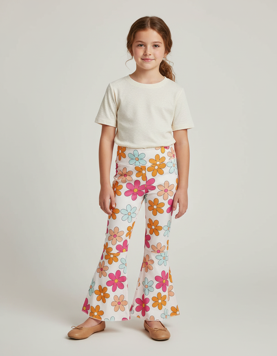 Pantalon Patte D'Éléphant Fleuri Coloré Évasé Confortable Fille - Multicolore Coton