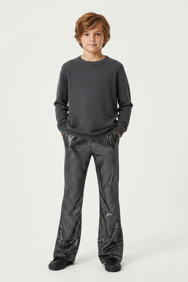 Pantalon Patte D'Éléphant Noir Paillettes Brillant Enfant Disco - Polyester