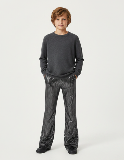 Pantalon Patte D'Éléphant Noir Paillettes Brillant Enfant Disco - Polyester