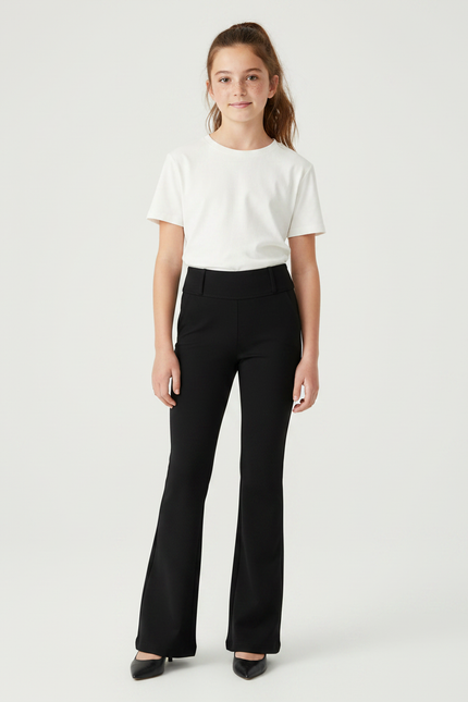 Pantalon Patte D'Éléphant Noir Évasé Élégant Confortable Fille - Polyester