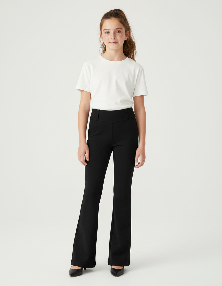 Pantalon Patte D'Éléphant Noir Évasé Élégant Confortable Fille - Polyester