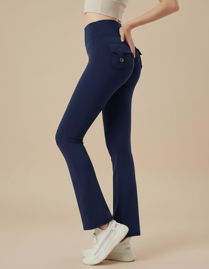 Pantalon Patte D'Éléphant Bleu Marine Taille Haute Cargo Sport - Polyester