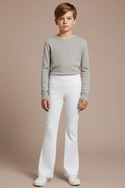 Pantalon Patte D'Éléphant Blanc Uni Évasé Confortable Enfant - Maille
