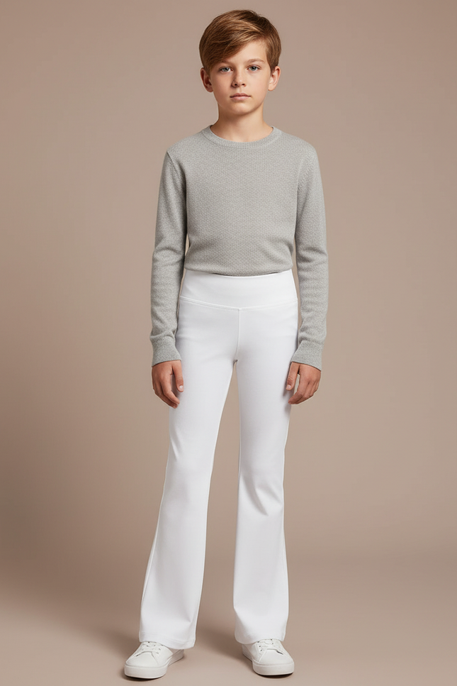 Pantalon Patte D'Éléphant Blanc Uni Évasé Confortable Enfant - Maille