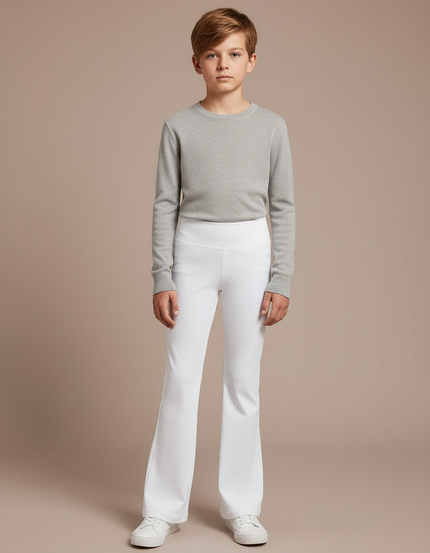 Pantalon Patte D'Éléphant Blanc Uni Évasé Confortable Enfant - Maille