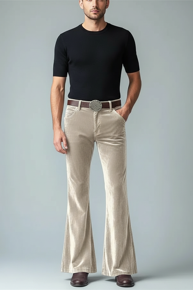 Pantalon Patte D'Éléphant Velours Beige Homme Décontracté