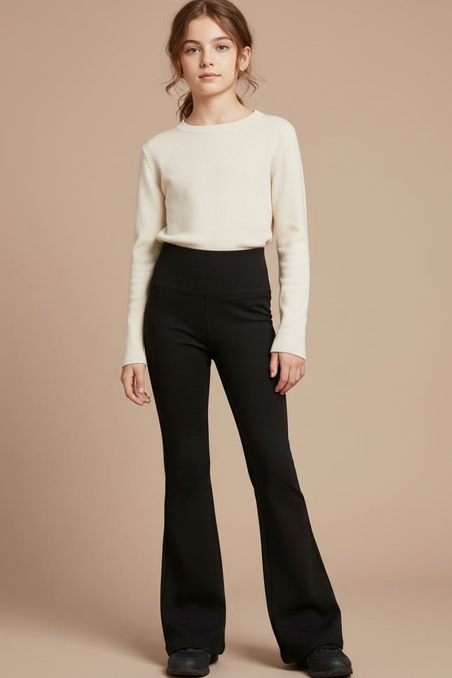 Pantalon Patte D'Éléphant Noir Évasé Taille Haute Stretch - Polyester