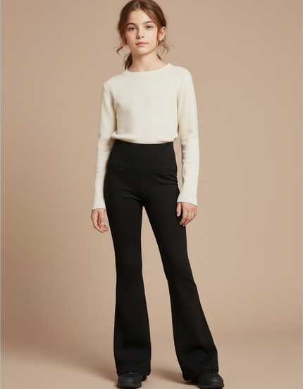 Pantalon Patte D'Éléphant Noir Évasé Taille Haute Stretch - Polyester