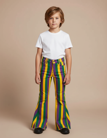 Pantalon Patte D'Éléphant Rayé Multicolore Garçon Évasé Décontracté - Jean