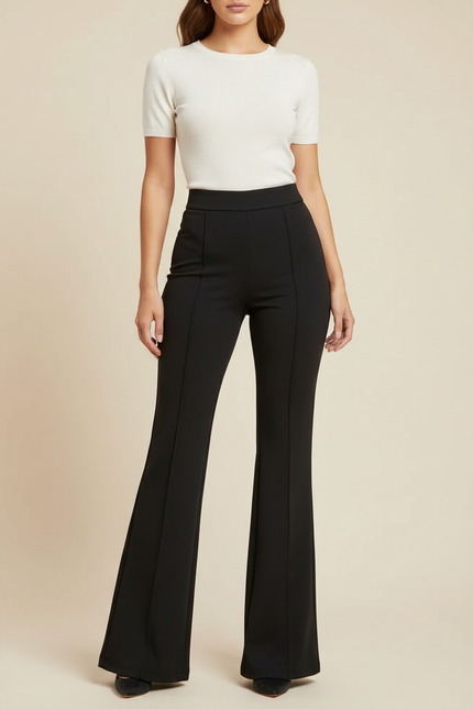 Pantalon Patte D'Éléphant Noir Taille Haute Slim Fluide - Polyester