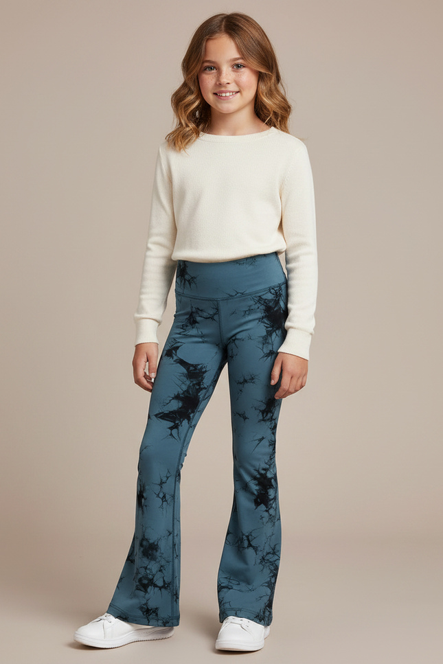 Pantalon Patte D'Éléphant Tie-Dye Bleu Évasé Confortable Fille - Polyester