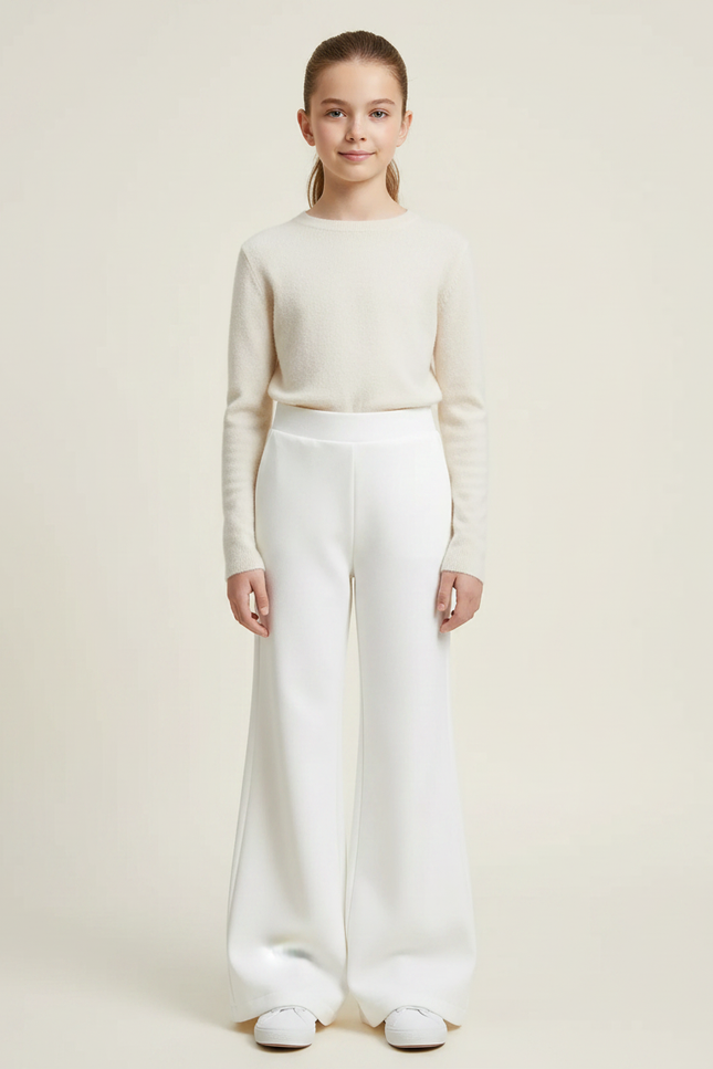 Pantalon Patte D'Éléphant Blanc Ample Évasé Élégant Enfant - Polyester