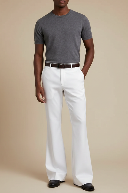 Pantalon Patte D'Éléphant Blanc Évasé Homme Élégant Décontracté - Gabardine