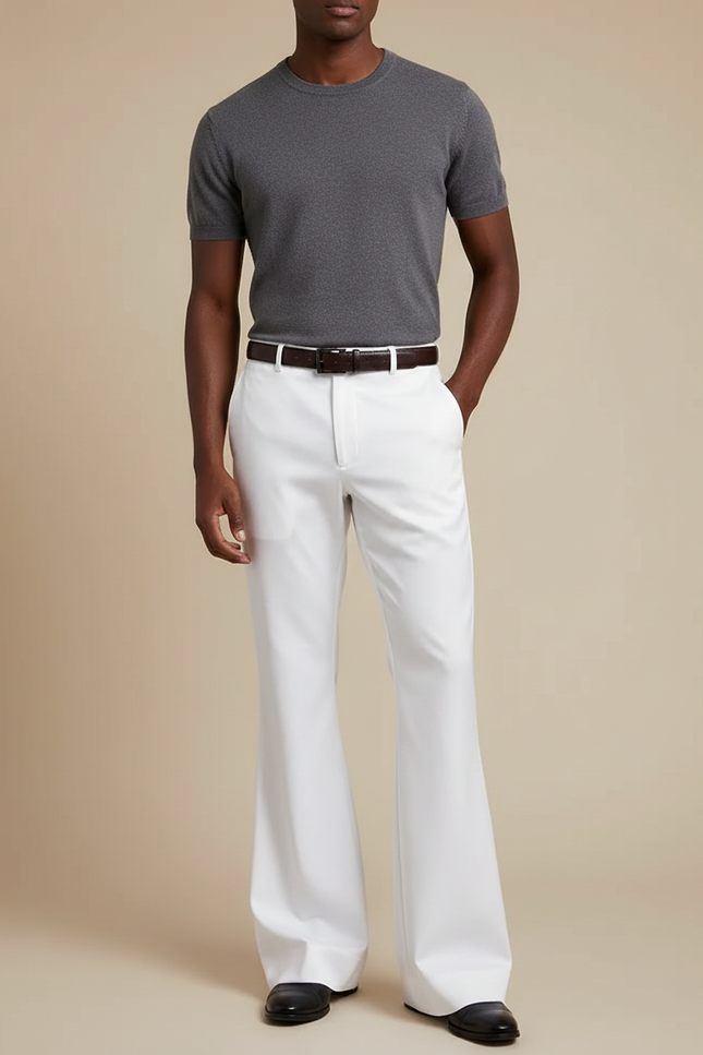 Pantalon Patte D'Éléphant Blanc Évasé Homme Élégant Décontracté - Gabardine
