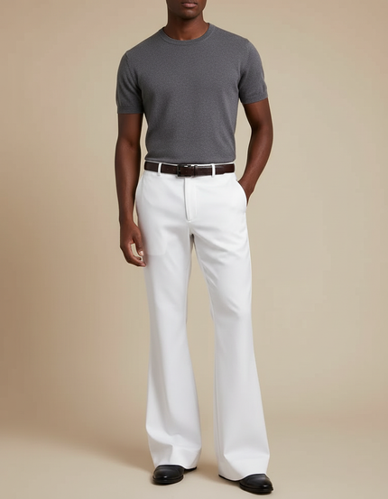 Pantalon Patte D'Éléphant Blanc Évasé Homme Élégant Décontracté - Gabardine