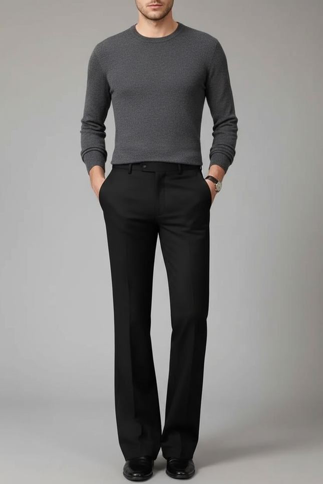 Pantalon Patte D'Éléphant Noir Homme Formel Évasé Élégant - Gabardine