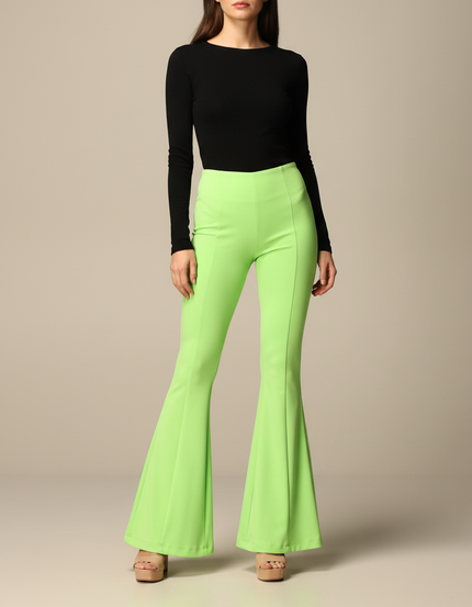 Pantalon Patte D'Éléphant Vert Fluorescent Taille Haute Évasé - Polyester