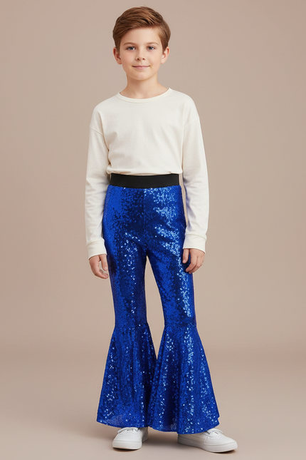 Pantalon Patte D'Éléphant Bleu Pailleté Élastique Danse Enfant - Polyester
