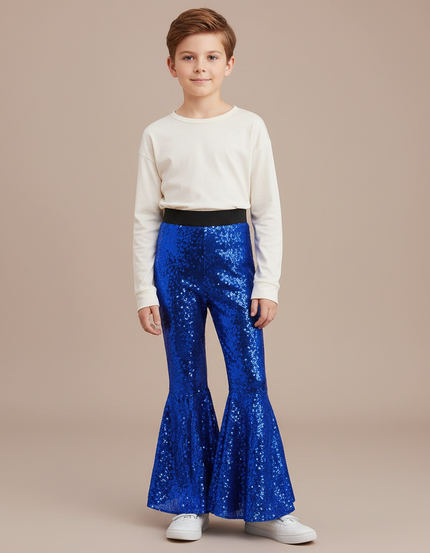 Pantalon Patte D'Éléphant Bleu Pailleté Élastique Danse Enfant - Polyester