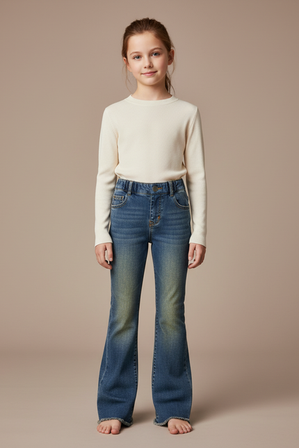 Pantalon Patte D'Éléphant Bleu Jean Évasé Fille Tendance