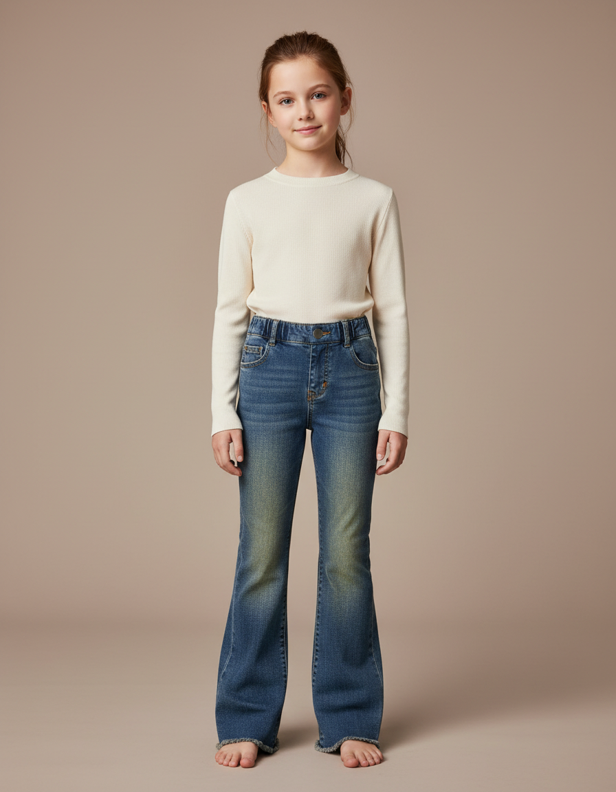 Pantalon Patte D'Éléphant Bleu Jean Évasé Fille Tendance