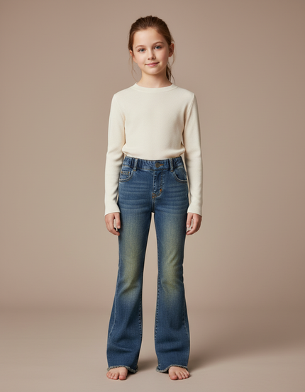 Pantalon Patte D'Éléphant Bleu Jean Évasé Fille Tendance