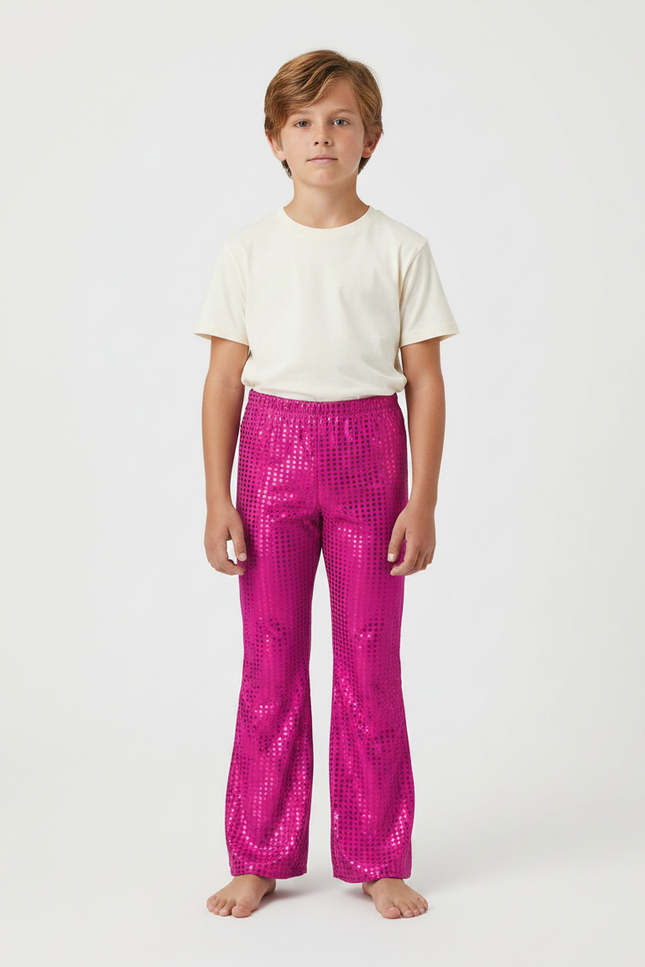 Pantalon Patte D'Éléphant Rose Fuchsia Pailleté Évasé Enfant - Polyester