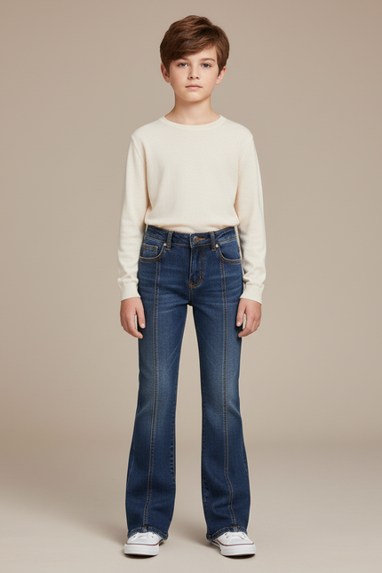 Pantalon Patte D'Éléphant Denim Bleu Enfant Coupe Évasée - Jean