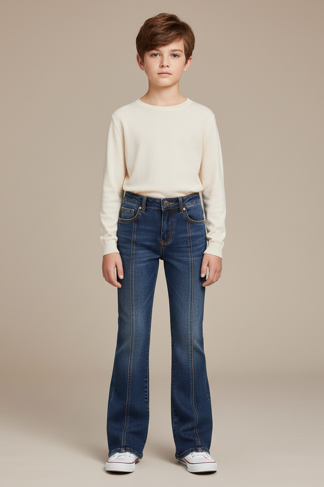 Pantalon Patte D'Éléphant Denim Bleu Enfant Coupe Évasée - Jean