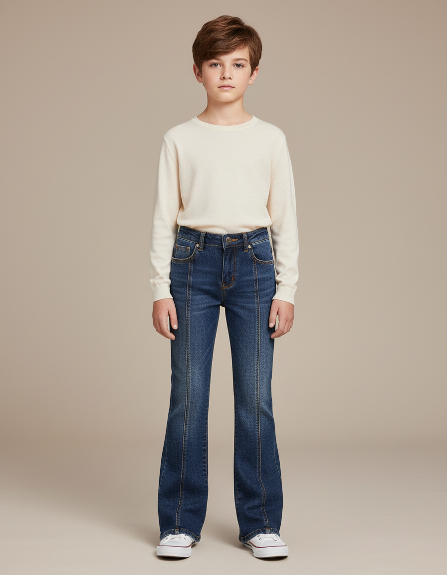 Pantalon Patte D'Éléphant Denim Bleu Enfant Coupe Évasée - Jean