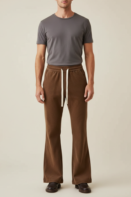 Pantalon Patte D'Éléphant Côtelé Marron Décontracté Homme Ample - Cordé