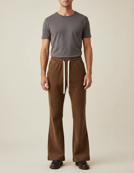 Pantalon Patte D'Éléphant Côtelé Marron Décontracté Homme Ample - Cordé