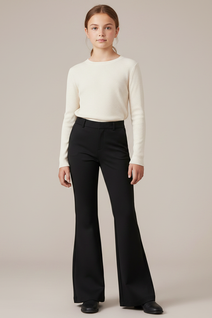 Pantalon Patte D'Éléphant Noir Évasé Stretch Confortable - Polyester