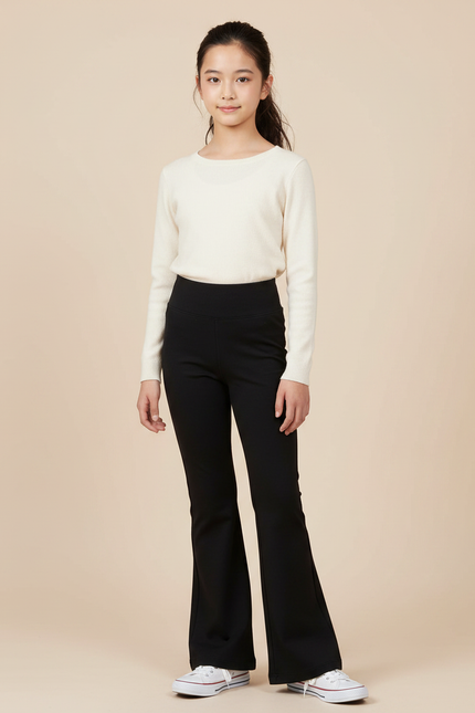 Pantalon Patte D'Éléphant Noir Taille Haute Modal Évasé - Maille