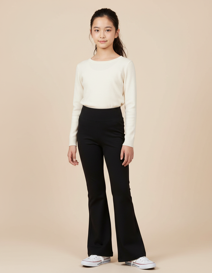 Pantalon Patte D'Éléphant Noir Taille Haute Modal Évasé - Maille