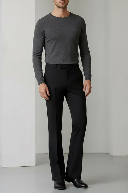 Pantalon Patte D'Éléphant Noir Homme Ajusté Élégant Classique - Polyester