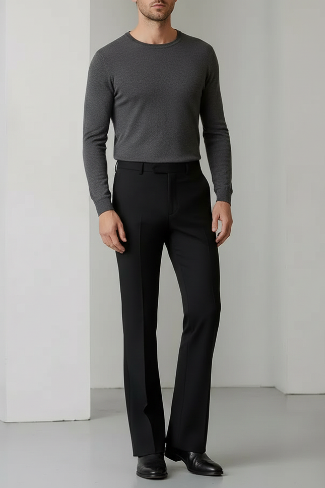 Pantalon Patte D'Éléphant Noir Homme Ajusté Élégant Classique - Polyester