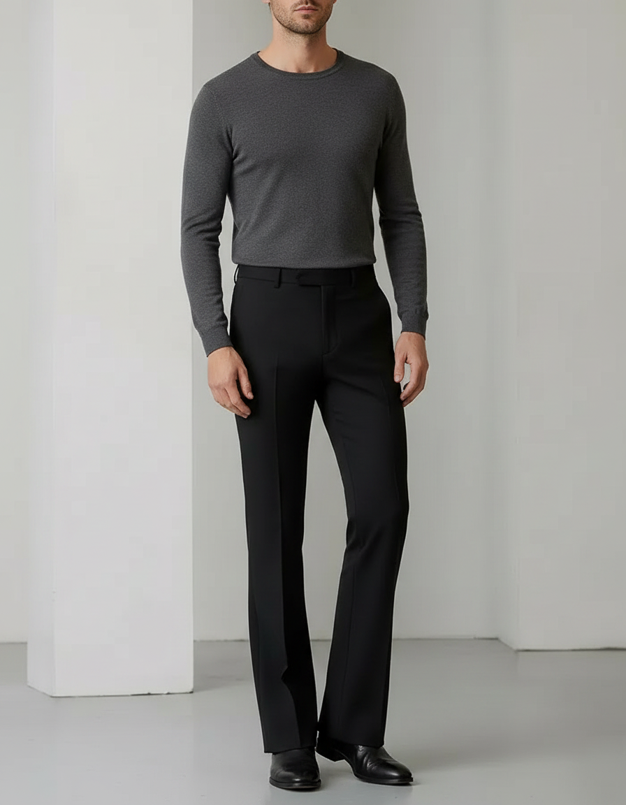 Pantalon Patte D'Éléphant Noir Homme Ajusté Élégant Classique - Polyester
