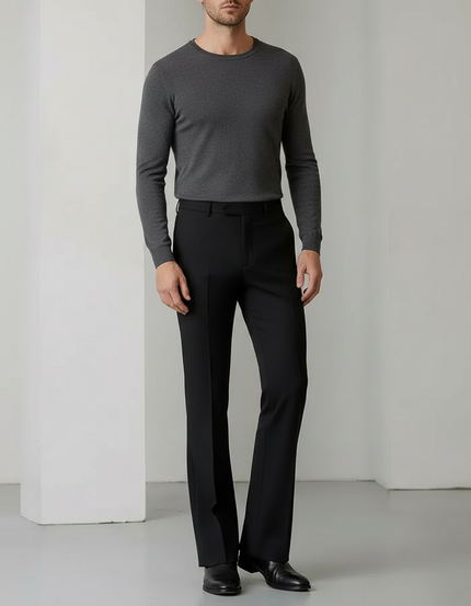 Pantalon Patte D'Éléphant Noir Homme Ajusté Élégant Classique - Polyester